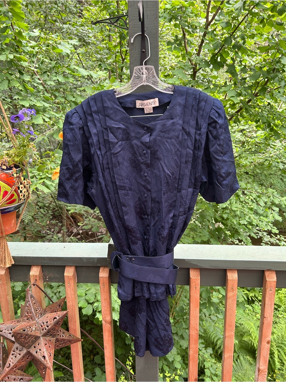 Argenti Navy Blue Silk Two 2 Piece Dress with Beltz